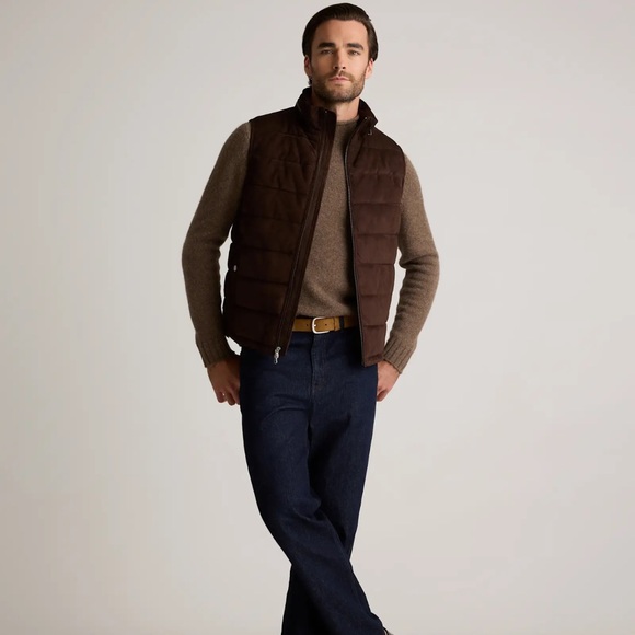 100% Suede Puffer Vest Mens Size XL Color Brown - Picture 2 of 10